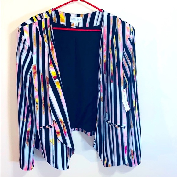Bisou Bisou Sweaters - Bisou Bisou | Pleated Iris Print Spring Blazer Coat | Black Stripes & Floral NWT